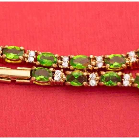Vintage Gold/Green/Rhinestone Bracelet 8 Inch F1 - Picture 2 of 3